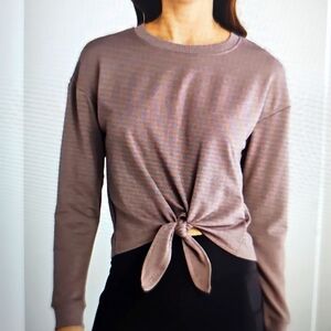 NWT 90 DEGREE BY REFLEX Brushed Terry Tie Hem Pullover Mocha Large